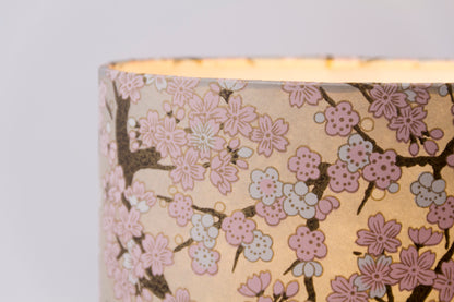 Drum Lamp Shade - W02 ~ Pink Cherry Blossom on Grey, 40cm(d) x 40cm(h)