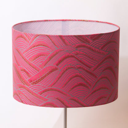Oval Lamp Shade - W04 - Pink Hills with Gold Flowers, 30cm(w) x 20cm(h) x 22cm(d) - Imbue Lighting