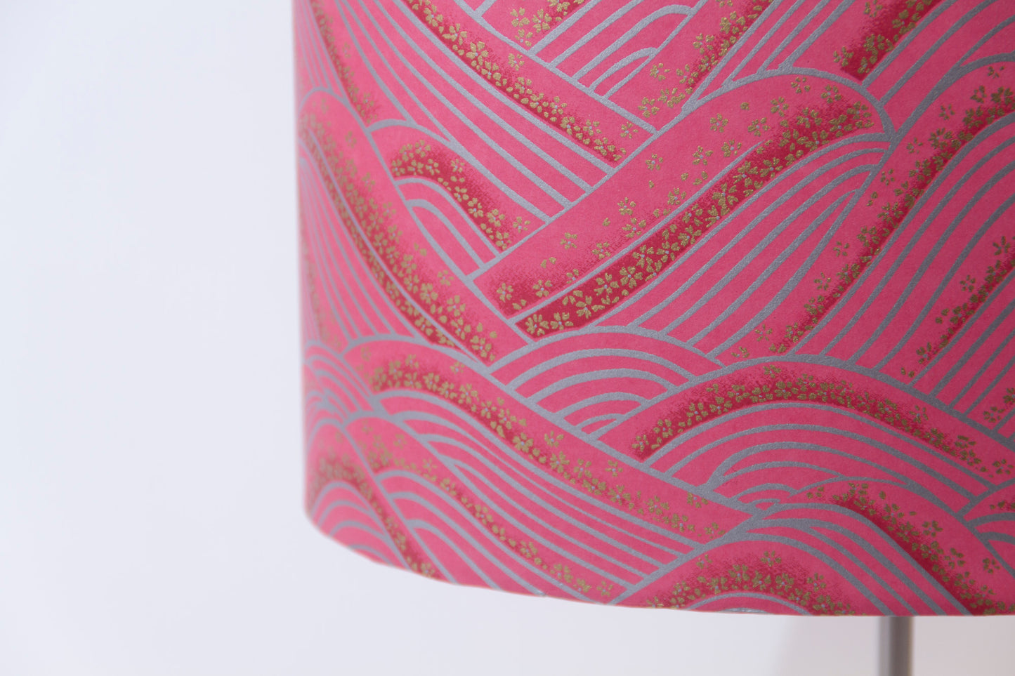 Drum Lamp Shade - W04 - Pink Hills with Gold Flowers, 50cm(d) x 25cm(h)