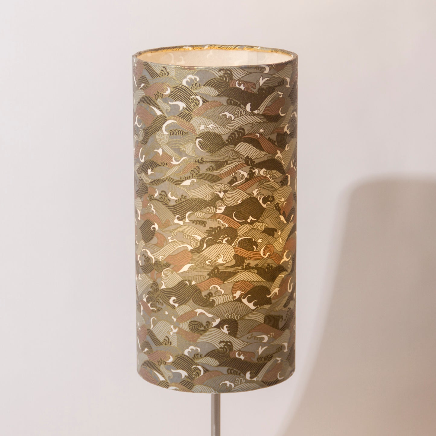 Drum Lamp Shade - W03 ~ Gold Waves on Greys, 15cm(diameter)