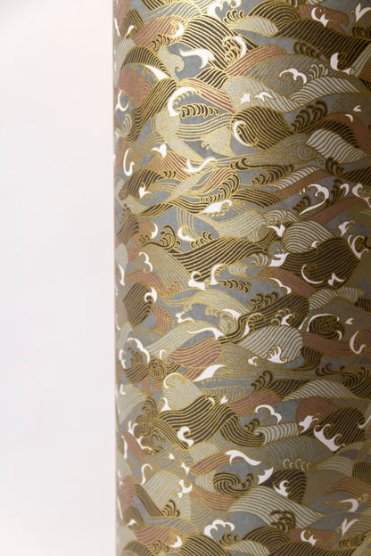 3 Tier Lamp Shade - W03 - Gold Waves on Greys, 50cm x 20cm, 40cm x 17.5cm & 30cm x 15cm