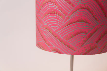 Oval Lamp Shade - W04 - Pink Hills with Gold Flowers, 20cm(w) x 20cm(h) x 13cm(d) - Imbue Lighting