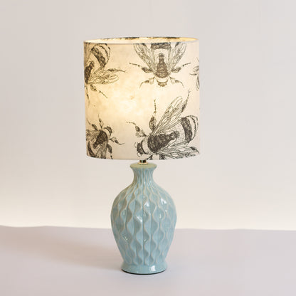 Yarra Ceramic Table Lamp Duckegg Blue - Oval Lampshade in P42 Bees