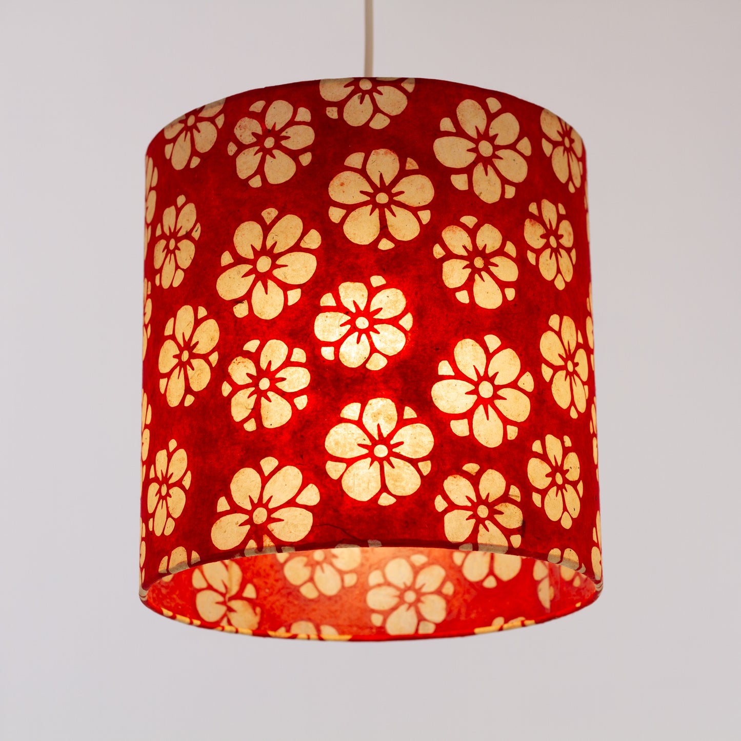 Drum Lamp Shade - P76 - Batik Star Flower Red, 25cm x 25cm