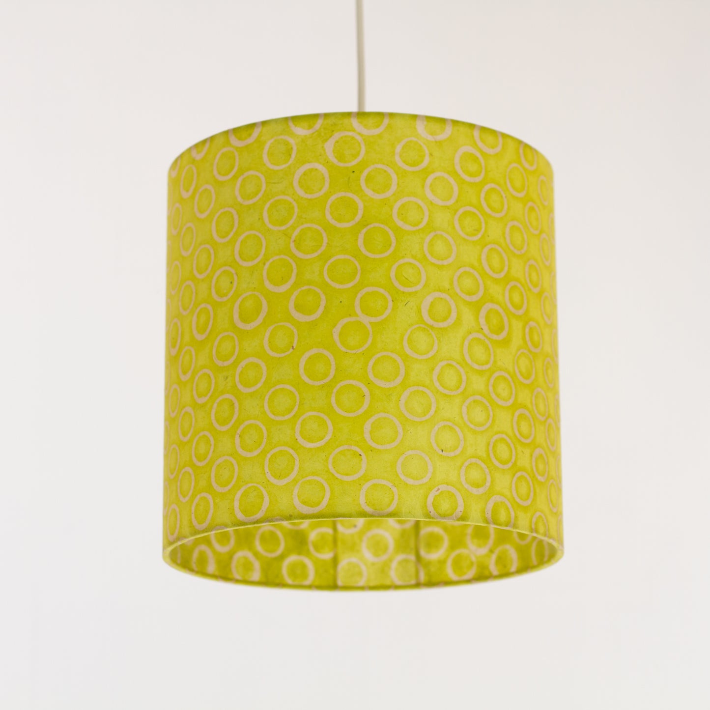 Drum Lamp Shade - P02 - Batik Lime Circles, 25cm x 25cm